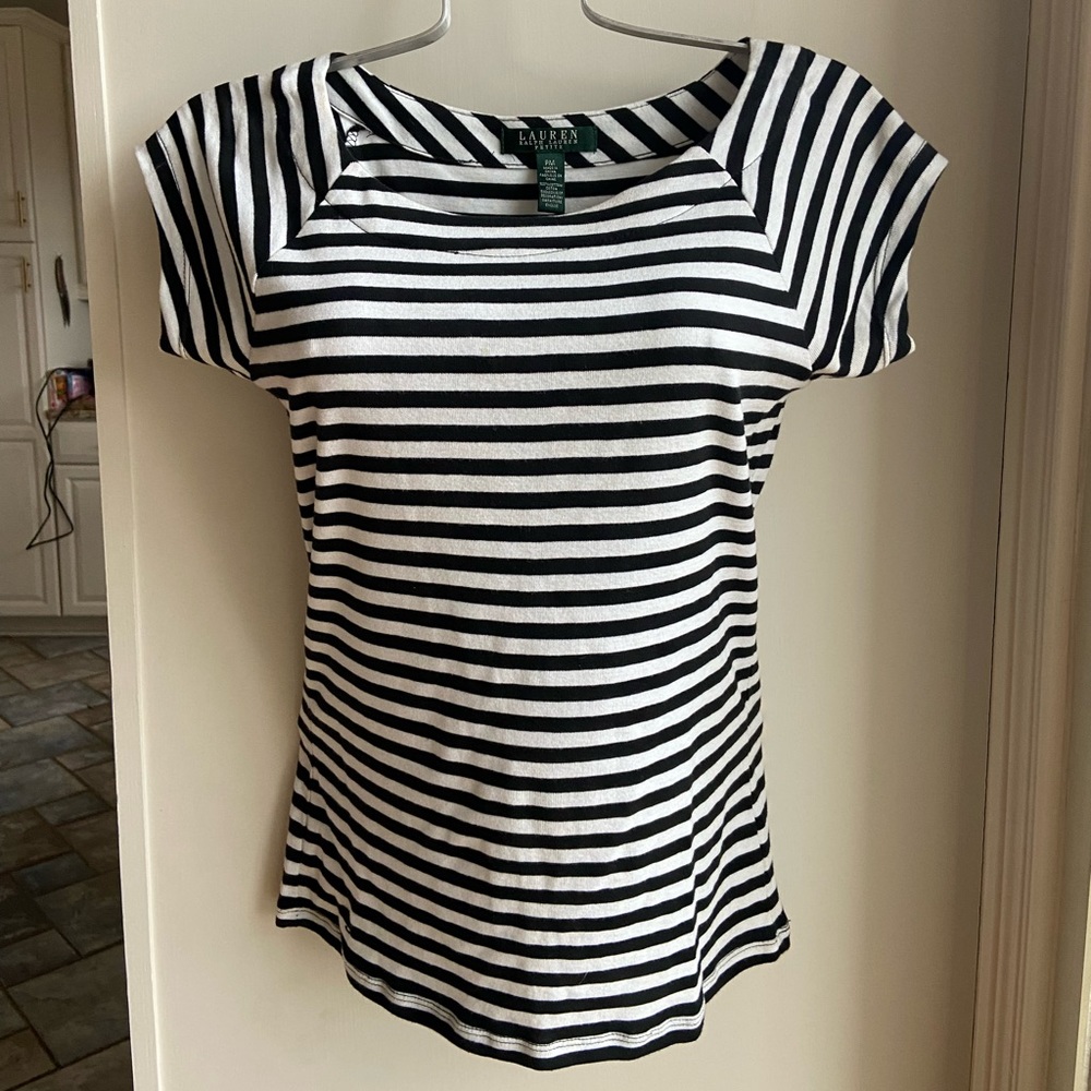 LAUREN by Ralph Lauren Petite Women’s black & white striped top; Medium/PM